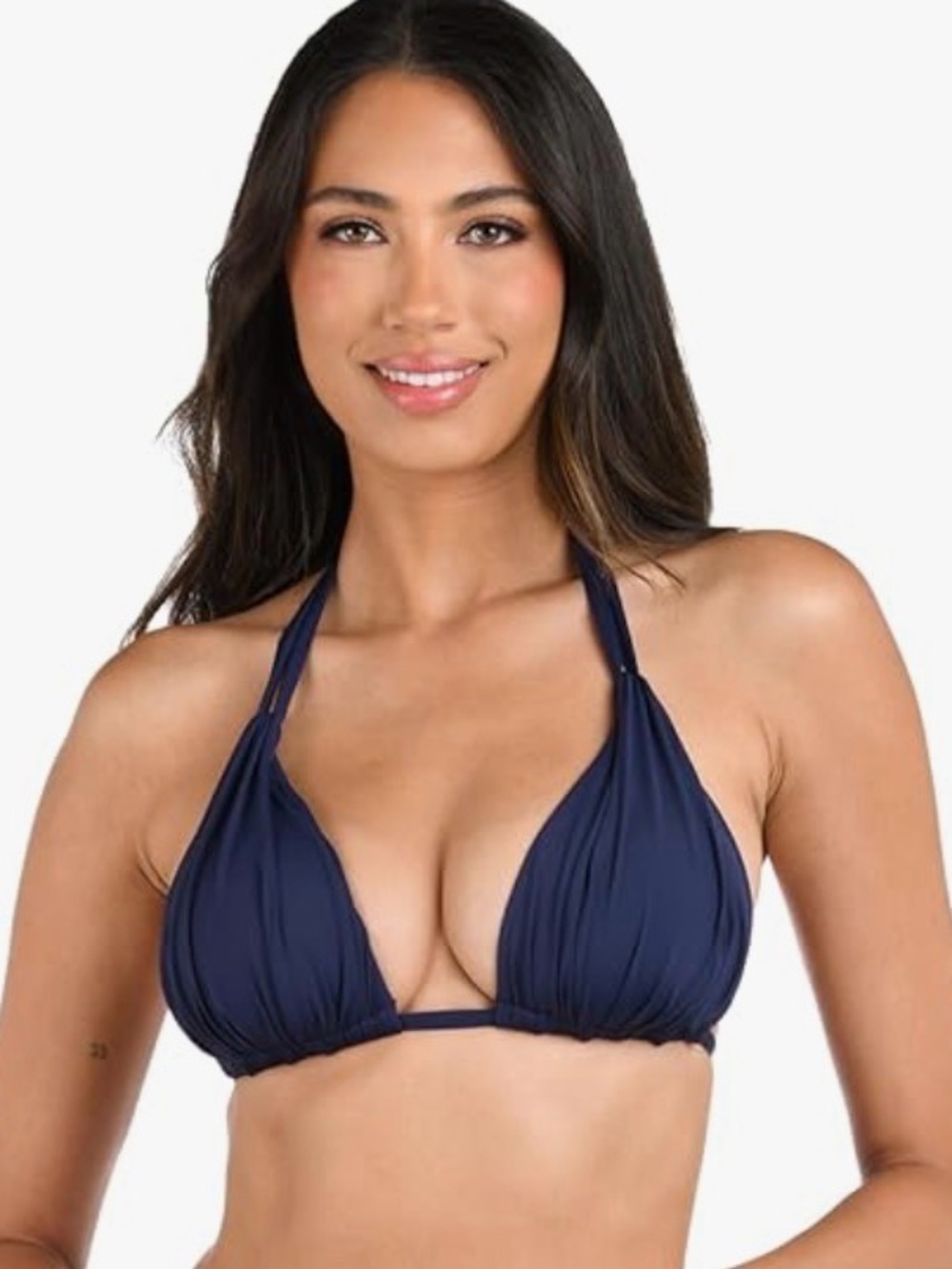 La Blanca island Godess Rouched Navy Triangle Bikini Top - Women Swim - NWT